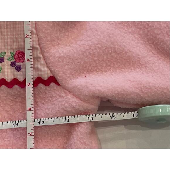 Girl's Handmade Pink Fleece Coat, Mouse, Bunny, Pockets, Ribbon Detail, 4-5T - Picture 10 of 11